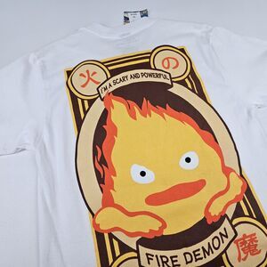 BoxLunch Howls Moving Castle Calcifer T Shirt Small White Fire Demon Anime NWT